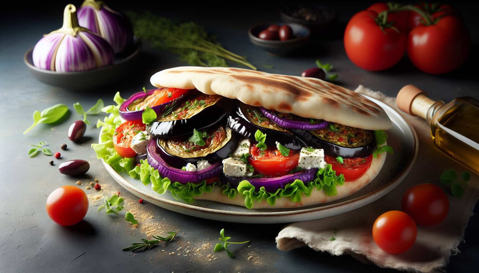 Eggplant-stuffed pita sandwiches 1 eggplant stuffed pita sandwiches 4 1